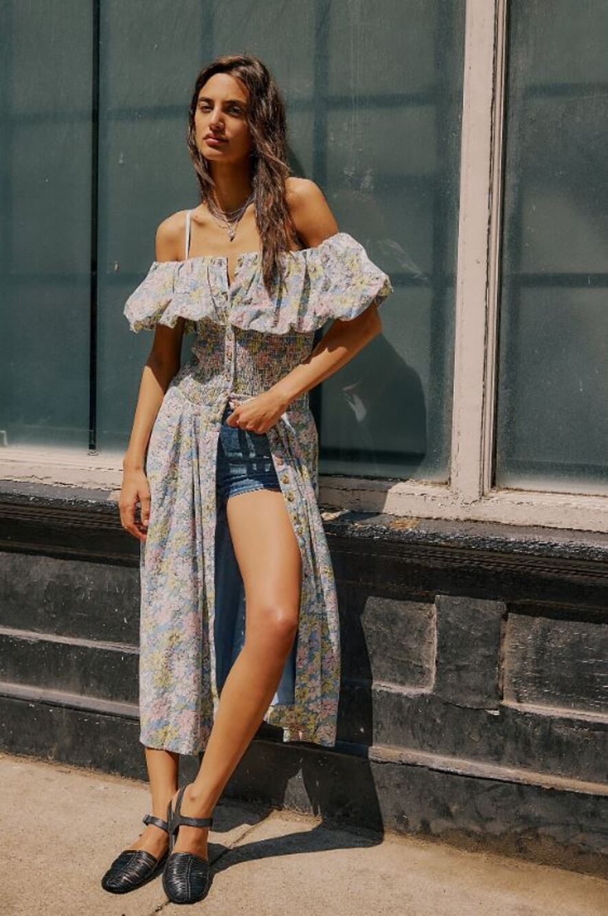 NEW NWT Free People Lewis Maxi Motif Pastel Combo Dress Multicolor Size L